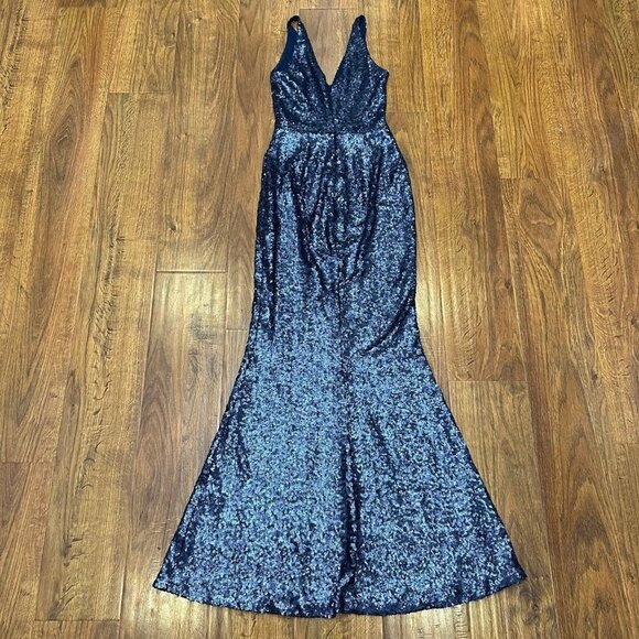 Dress the Population navy blue sequin maxi gown S - Picture 1 of 6